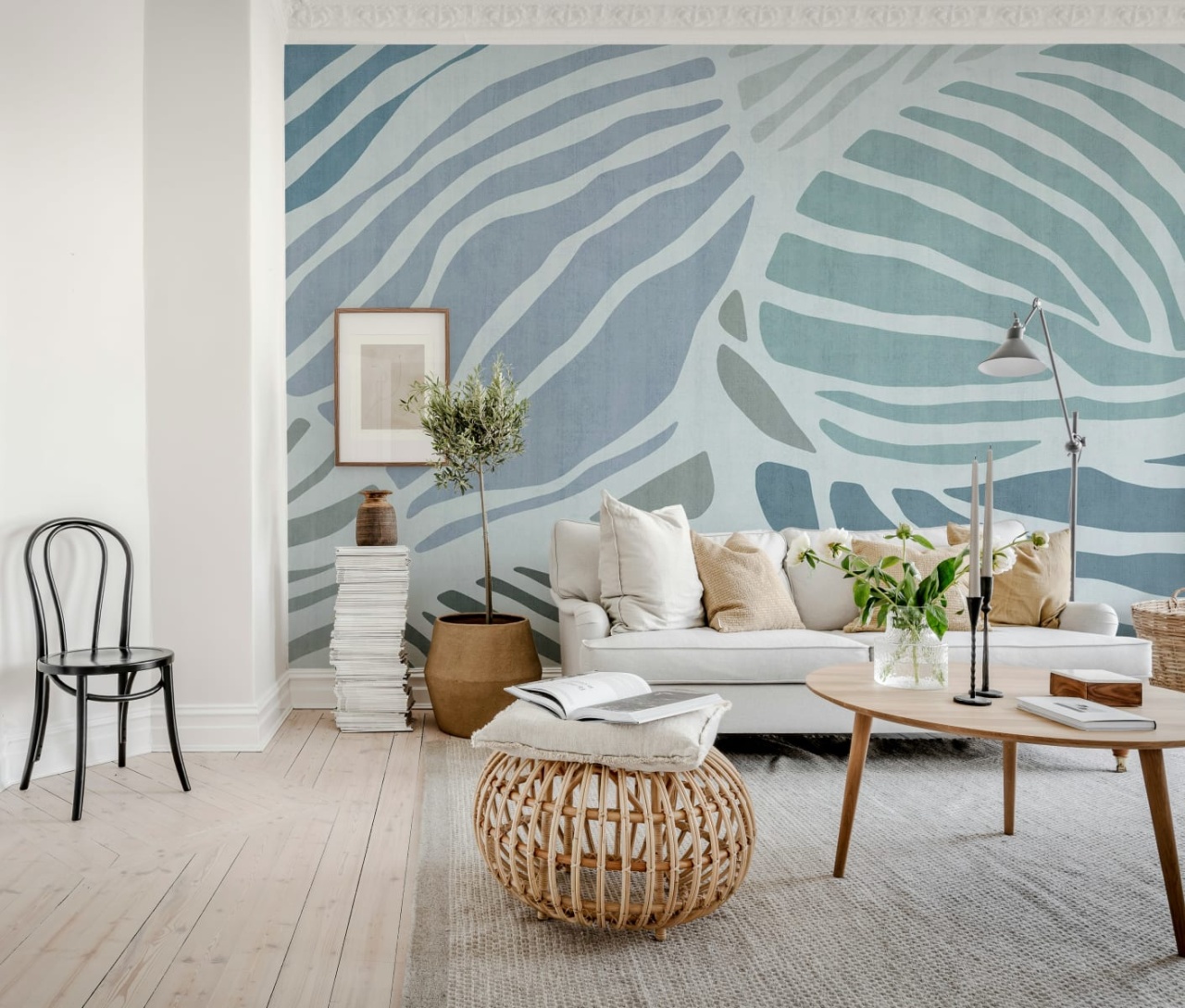 Fototapet, Graphic Leafs, Blue, Rebel Walls