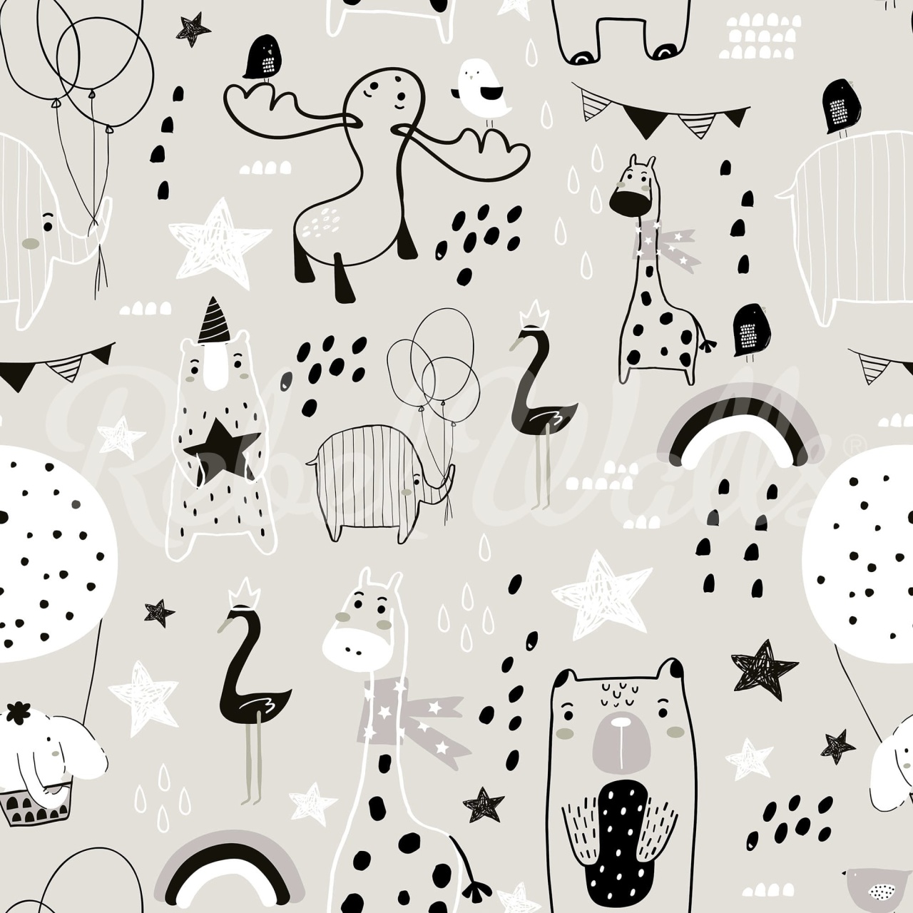 Fototapet, Happy Animals, Gray, Rebel Walls - 2