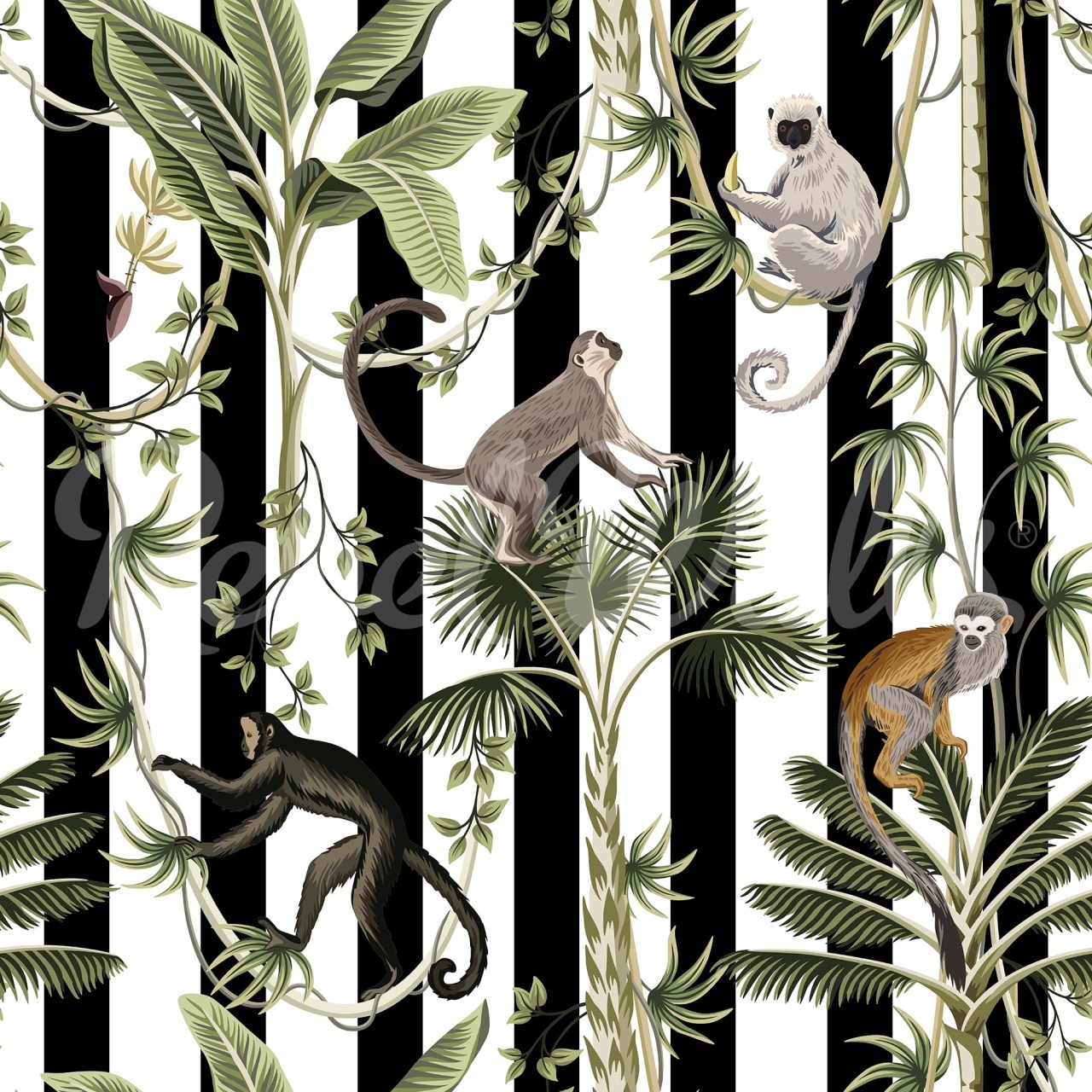 Fototapet, Monkey Stripes, Black, Rebel Walls - 2