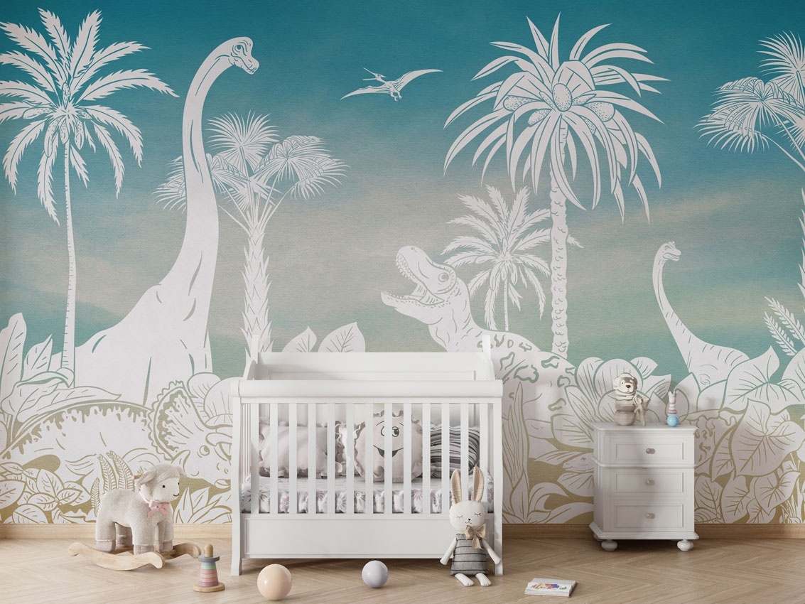 Fototapet Monochrome Dino - Blue Sky, Kikki Belle