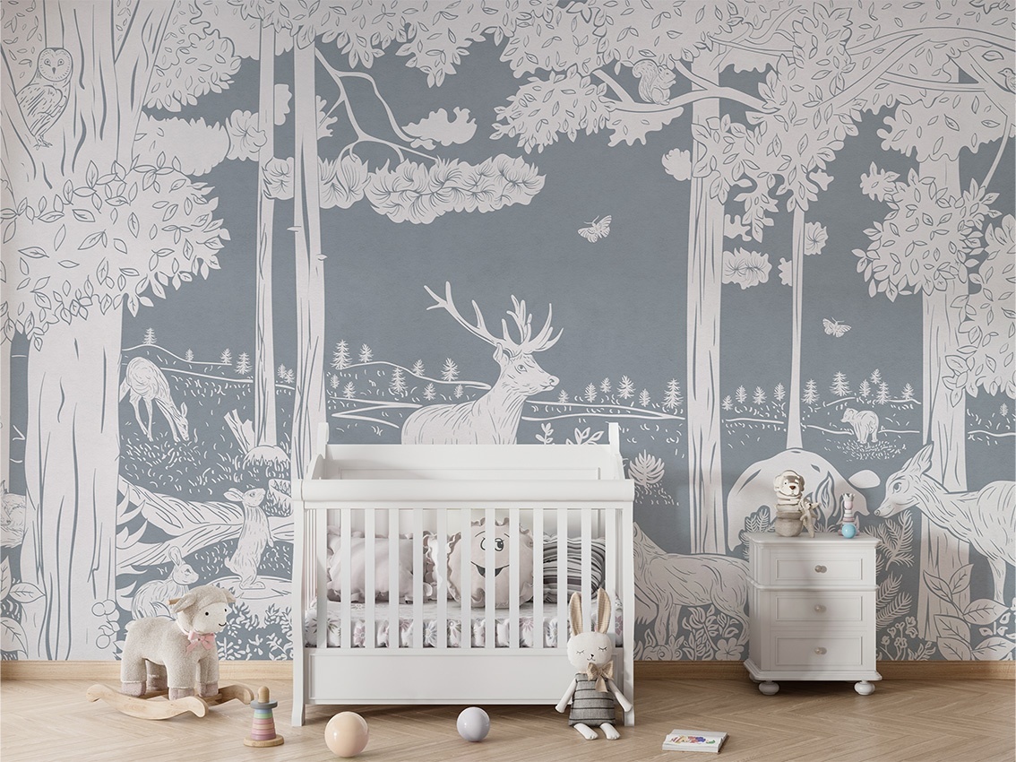 Fototapet Monochrome Forest - Blue, Kikki Belle