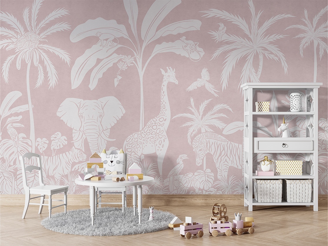 Fototapet Monochrome Jungle - Pink, Kikki Belle - 5
