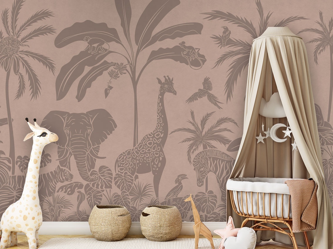 Fototapet Monochrome Jungle - Pink Vintage, Kikki Belle