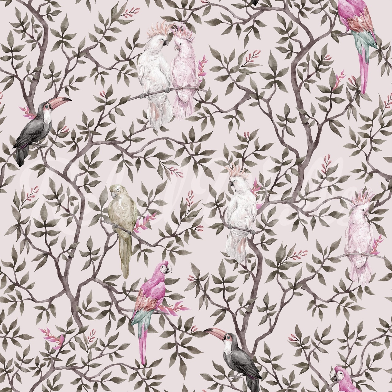 Fototapet, Parrot Shrubbery, Pink, Rebel Walls - 2