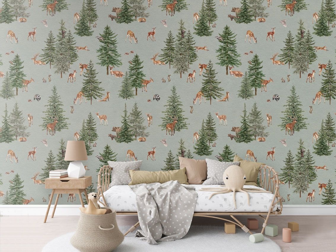 Fototapet Pine Forest - Blue, Kikki Belle