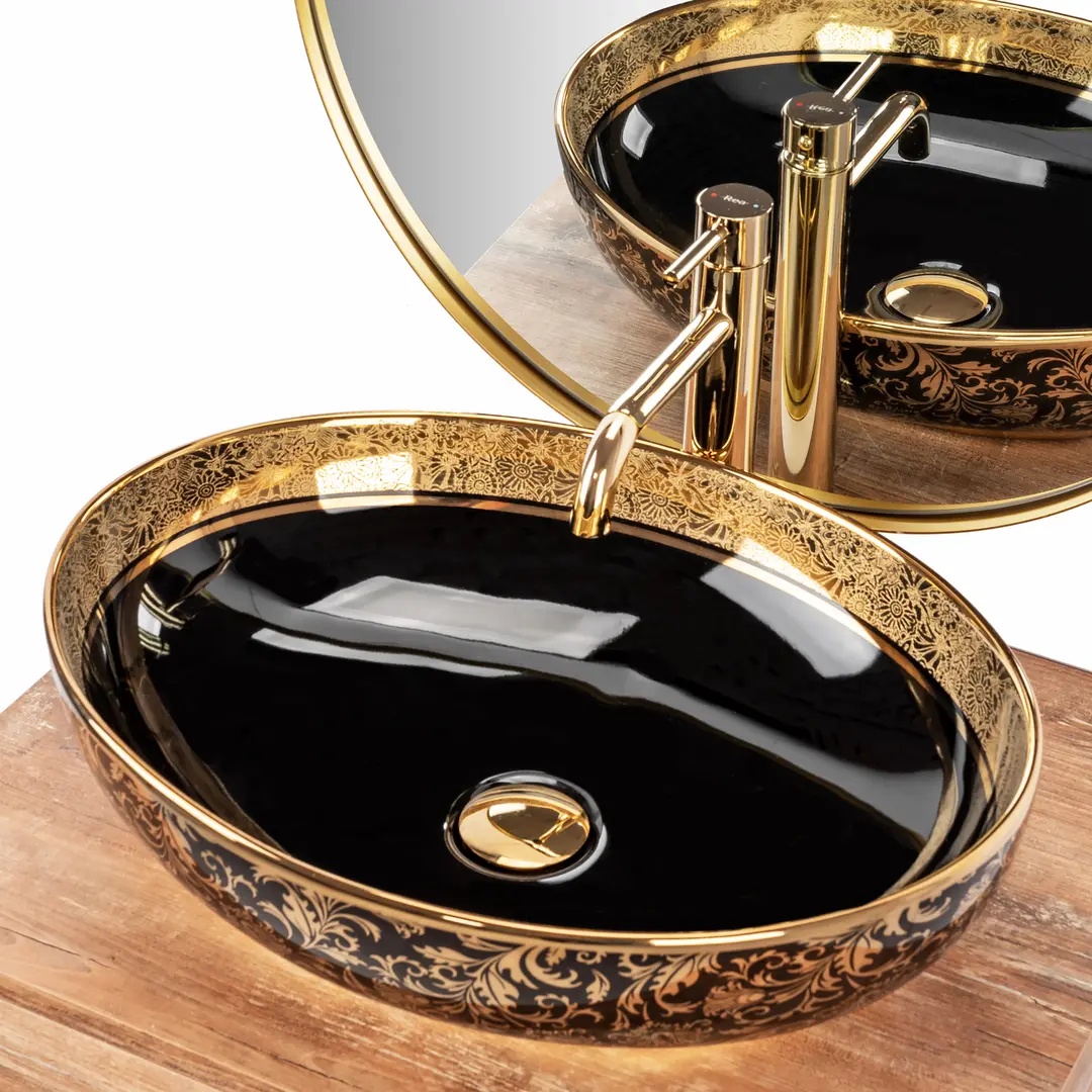 Lavoar pe blat Margot gold/ black ceramic - Img 1