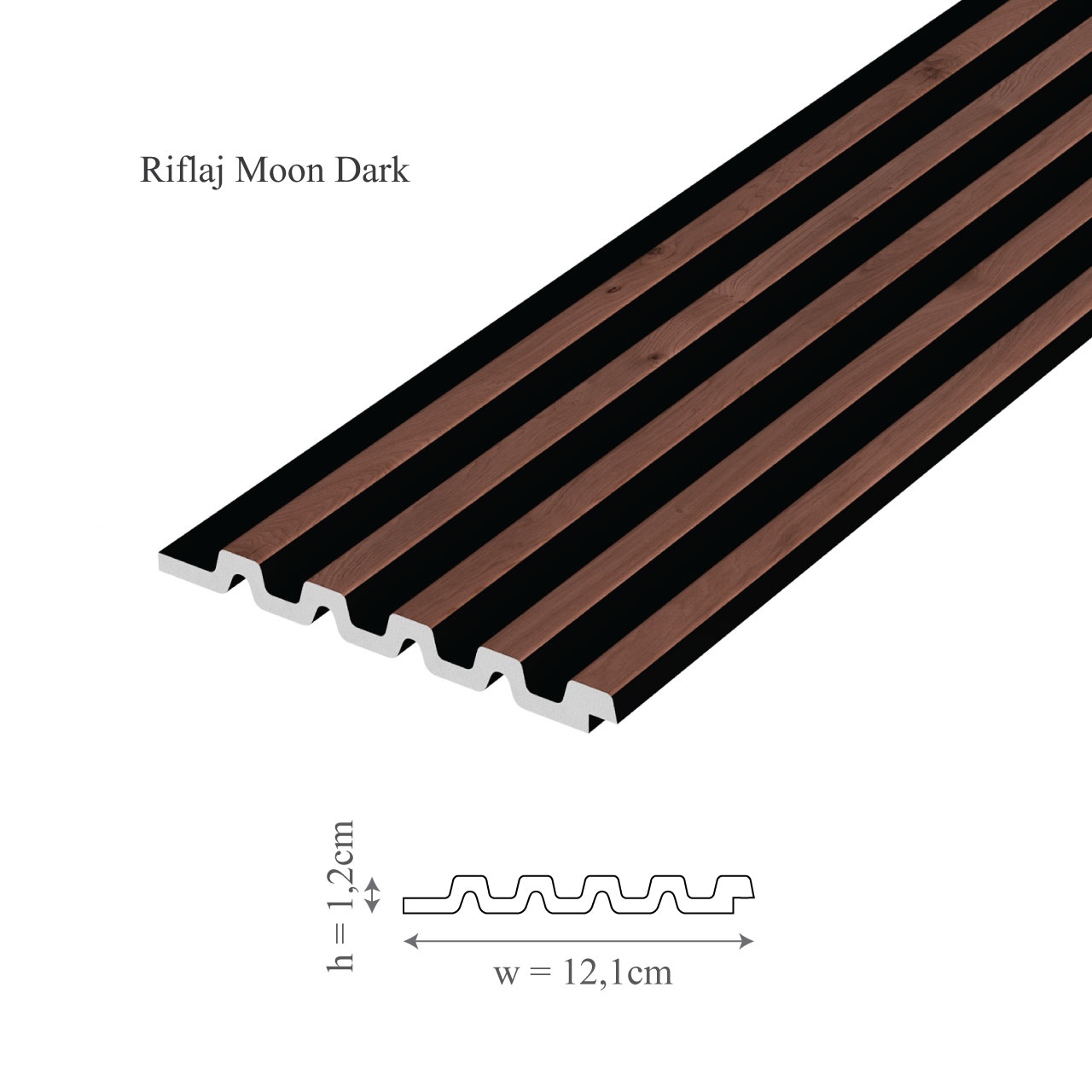Panou riflaj decorativ 3D din polimer rigid, model Moon Dark - 12.2x1.2x270 cm