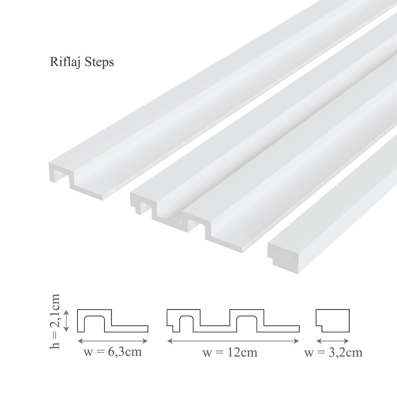 Profil stanga panou riflaj decorativ 3D, model Steps L - 6.3x2.1x250 cm - 2 | YEO