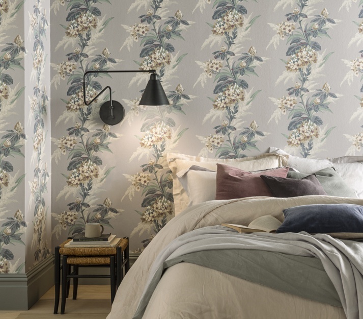 Tapet, Aurora, Mist Grey Luxury Floral, 1838 Wallcoverings, 5.3mp / rola