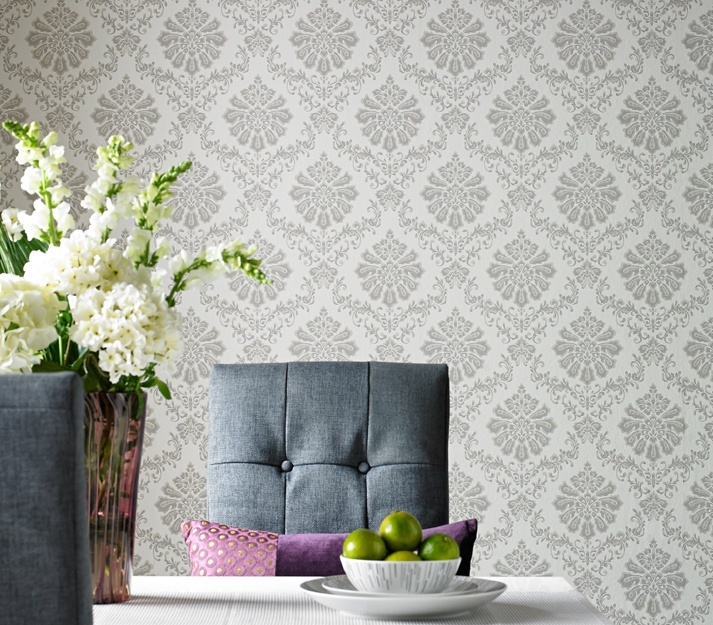 Tapet, Broughton, Grey Luxury Damask, 1838 Wallcoverings, 5.3mp / rola