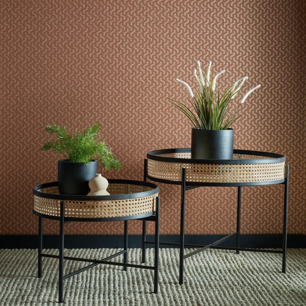 Tapet, Rattan, Burnt Orange Luxury Geometric, 1838 Wallcoverings, 5.3mp / rola