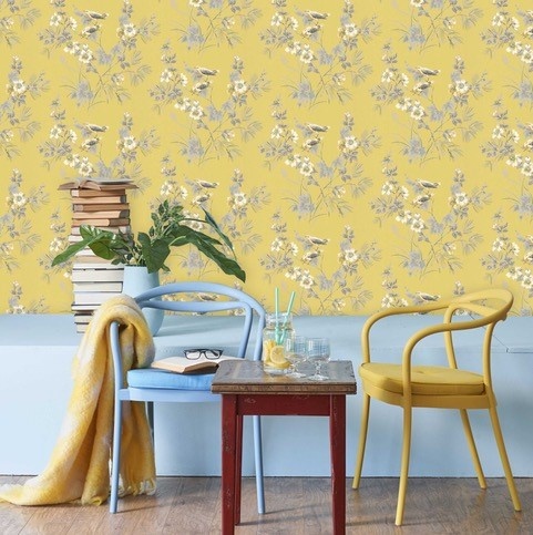 Tapet, Rosemore, Yellow Luxury Bird, 1838 Wallcoverings, 5.3mp / rola