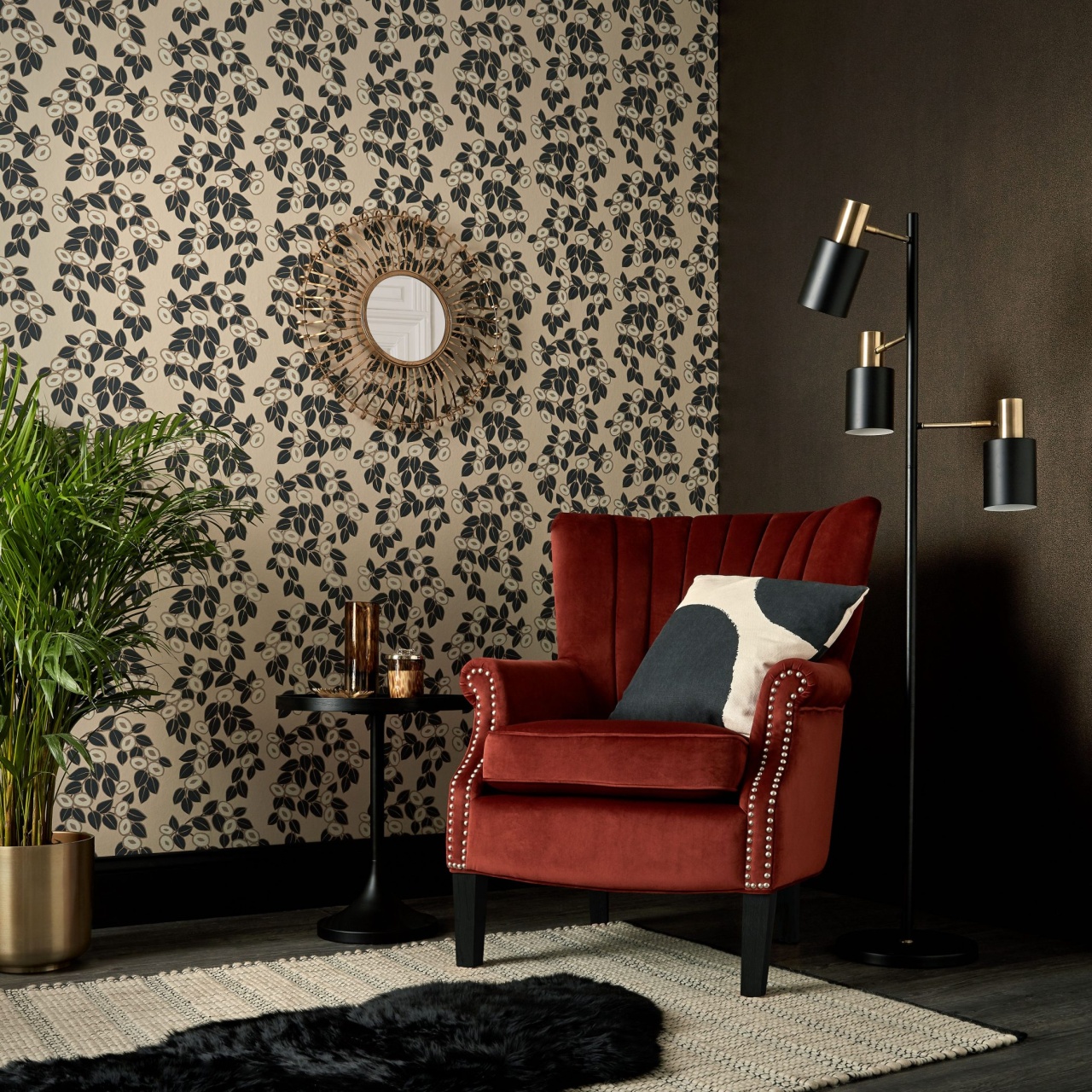 Tapet, Rosetta, Jet Black Luxury Leaf, 1838 Wallcoverings, 5.3mp / rola