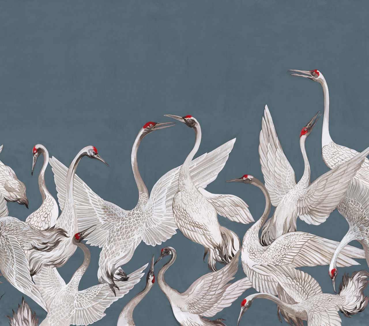 Tapet Soaring Cranes, Blue, Rebel Walls - 1 | YEO