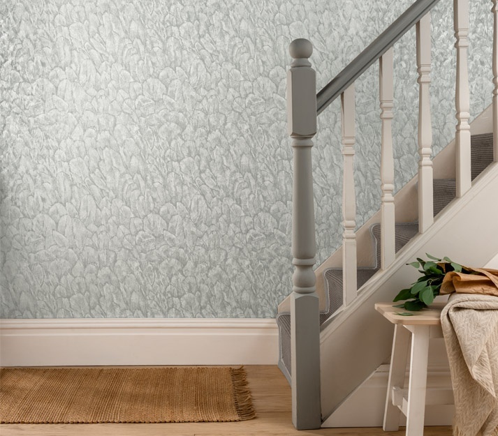 Tranquil, Mist Grey Luxury Feather, 1838 Wallcoverings, 5.3mp / rola