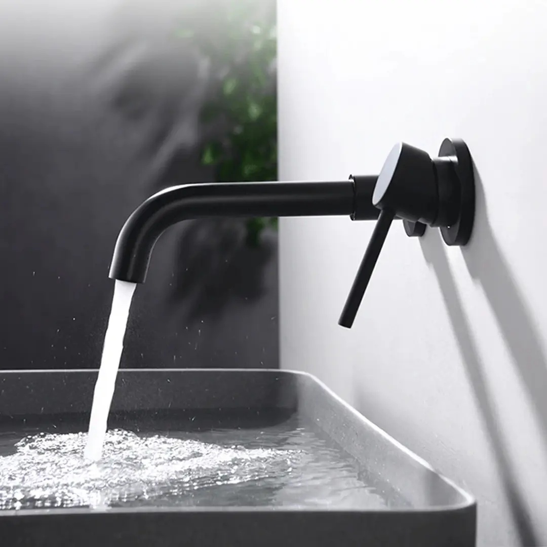 Baterie lavoar incastrata Rea Lungo negru mat cu corp ingropat — imaginea 3