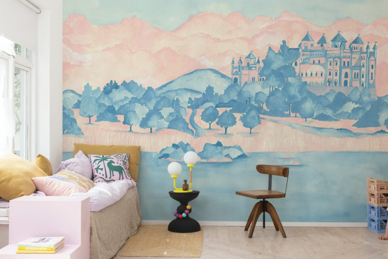 Fototapet, Castle by the Lake, Pink & Blue, Rebel Walls