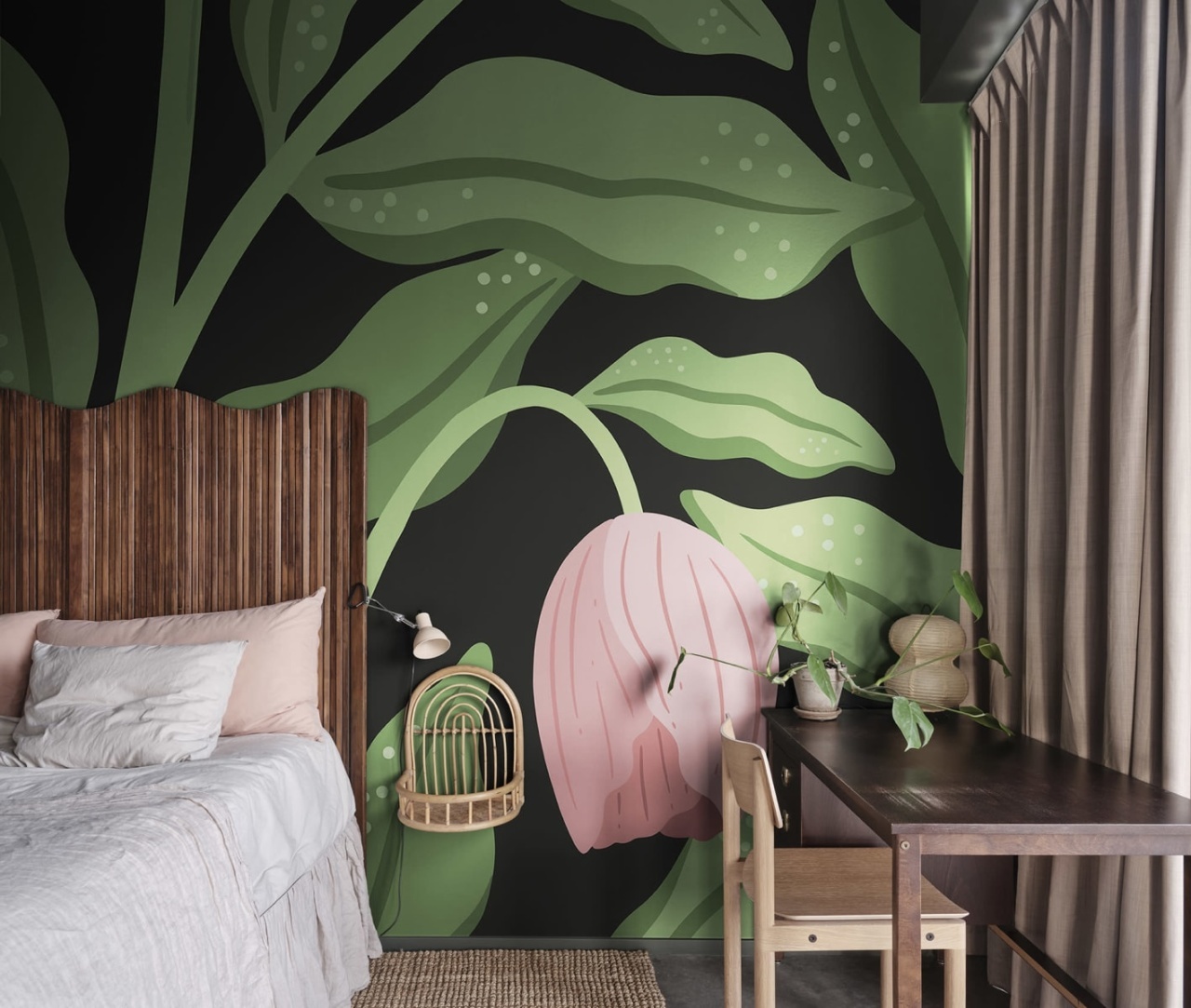 Fototapet, Cool Flora, Black & Pink, Rebel Walls - 3