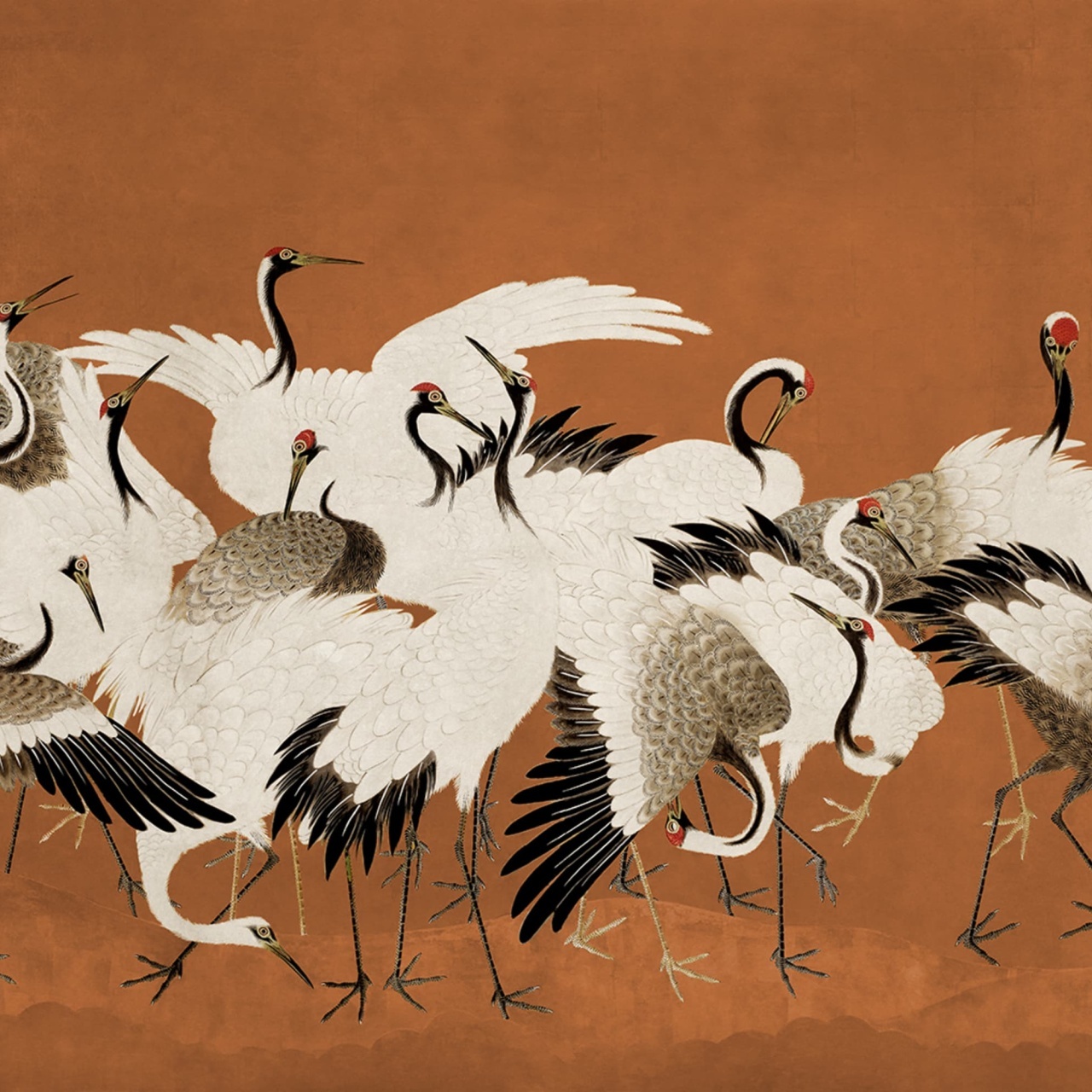 Fototapet, Dancing Cranes, Orange, Rebel Walls - 2