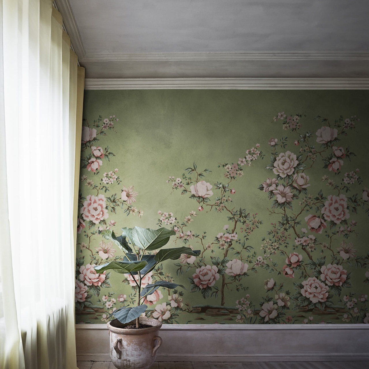 Fototapet, Floral Chinoiserie, Green, Rebel Walls