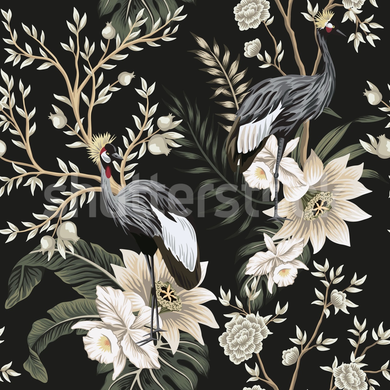 Fototapet, Graceful Cranes, Dark, Rebel Walls - 2