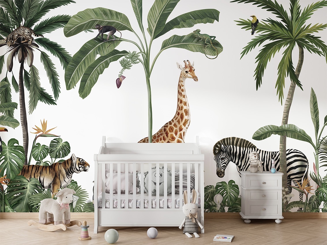 Fototapet Jungle Jive - White, Kikki Belle