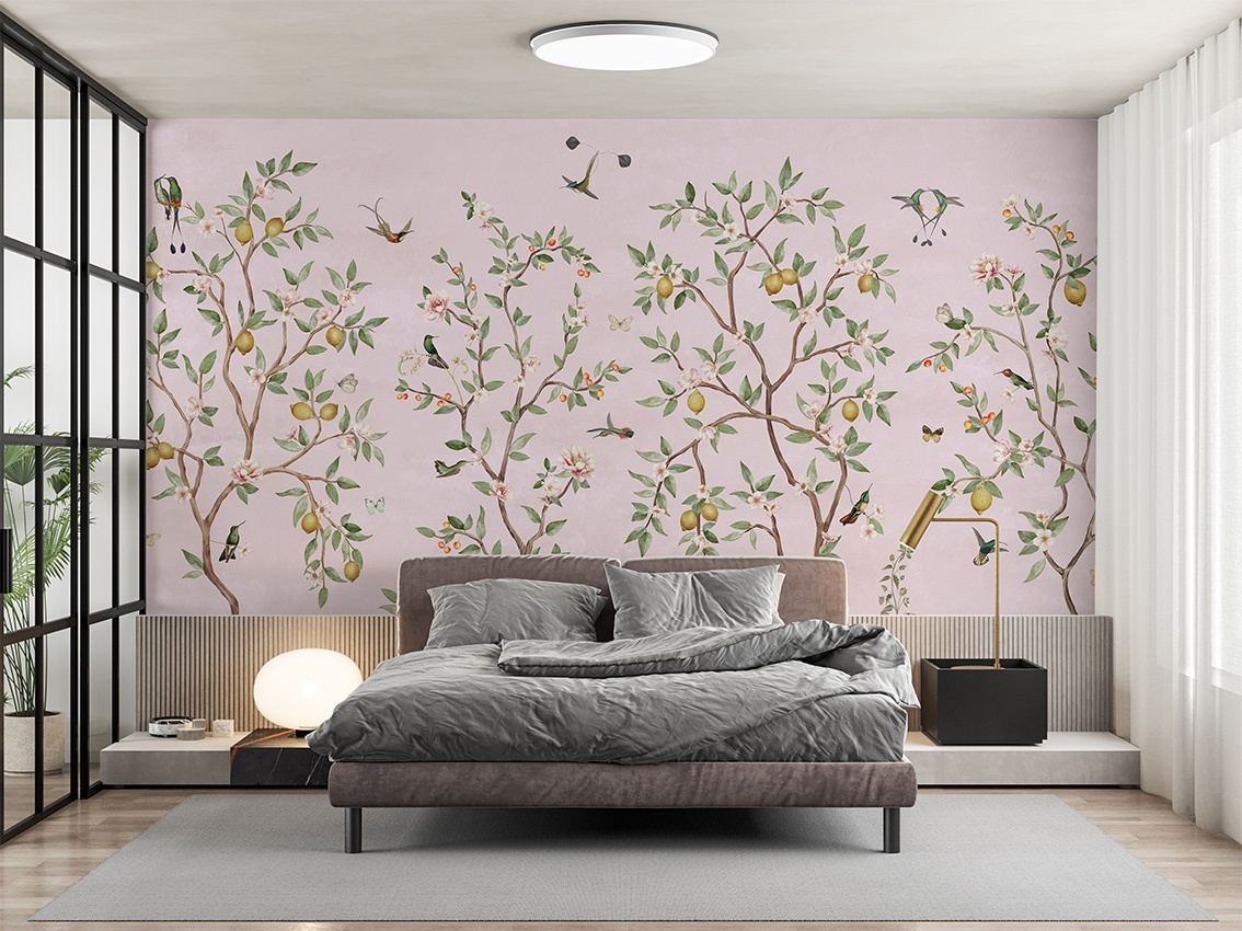 Fototapet Lemon Tree Chinoiserie - Pink, Sir Edward