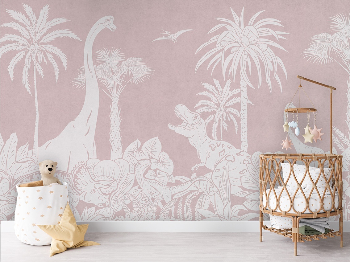 Fototapet Monochrome Dino - Pink, Kikki Belle
