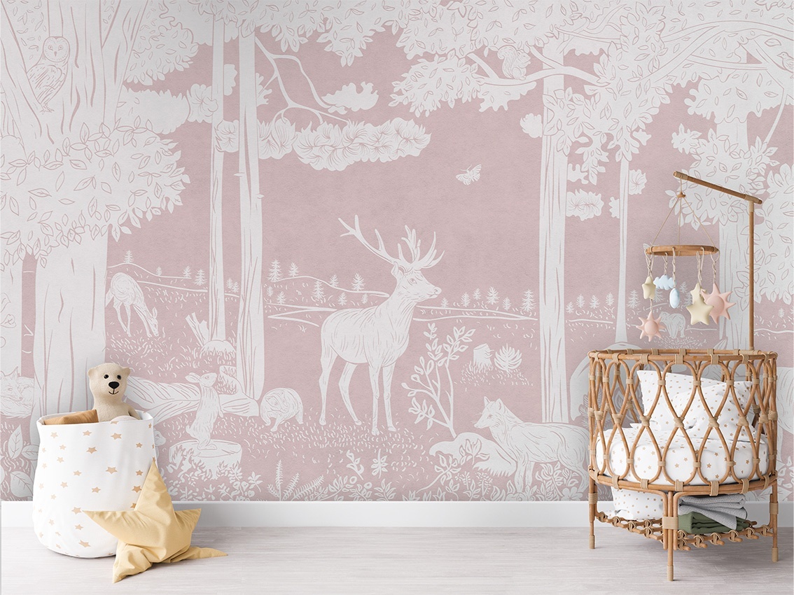 Fototapet Monochrome Forest - Pink, Kikki Belle