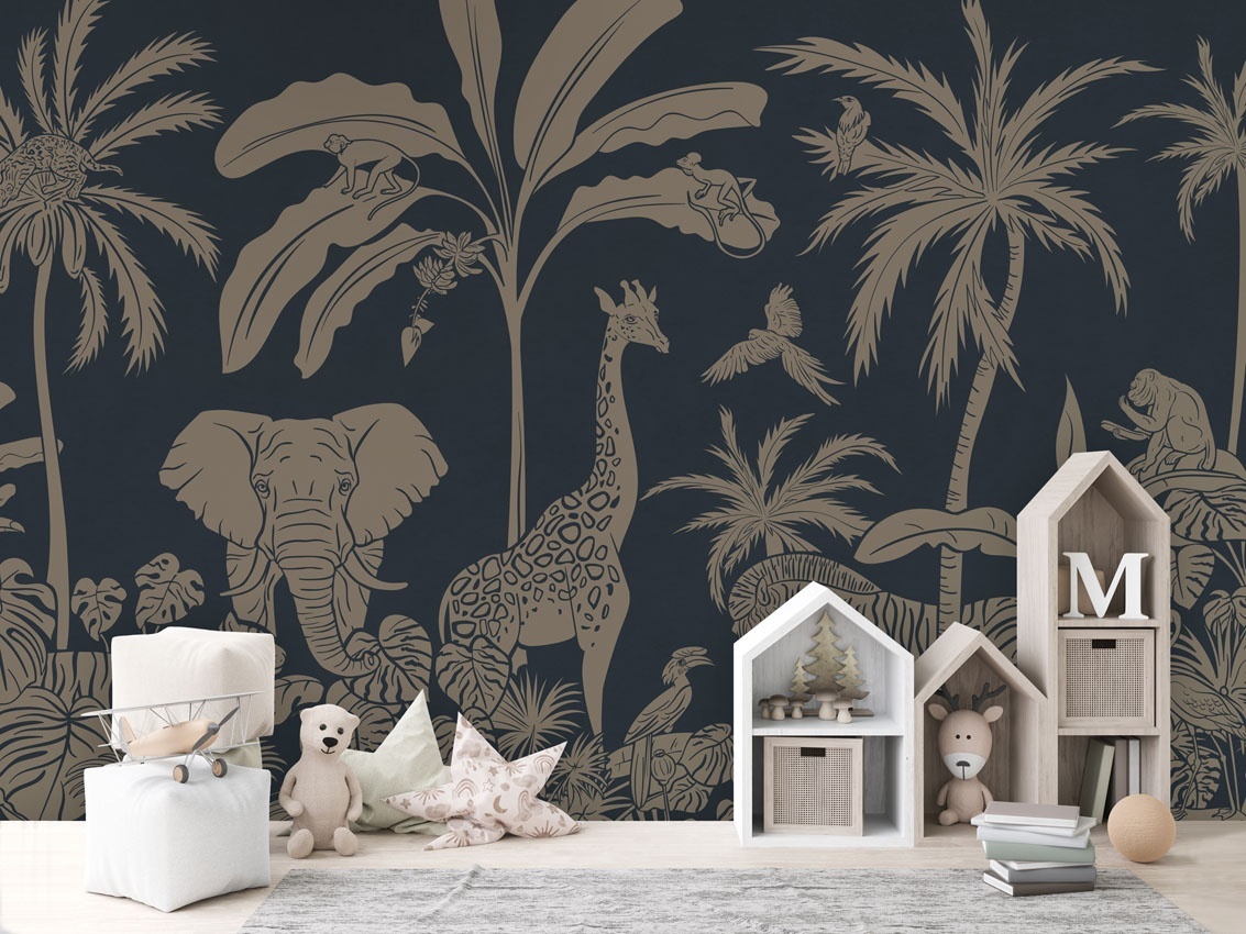 Fototapet Monochrome Jungle - Blue Vintage, Kikki Belle - 3