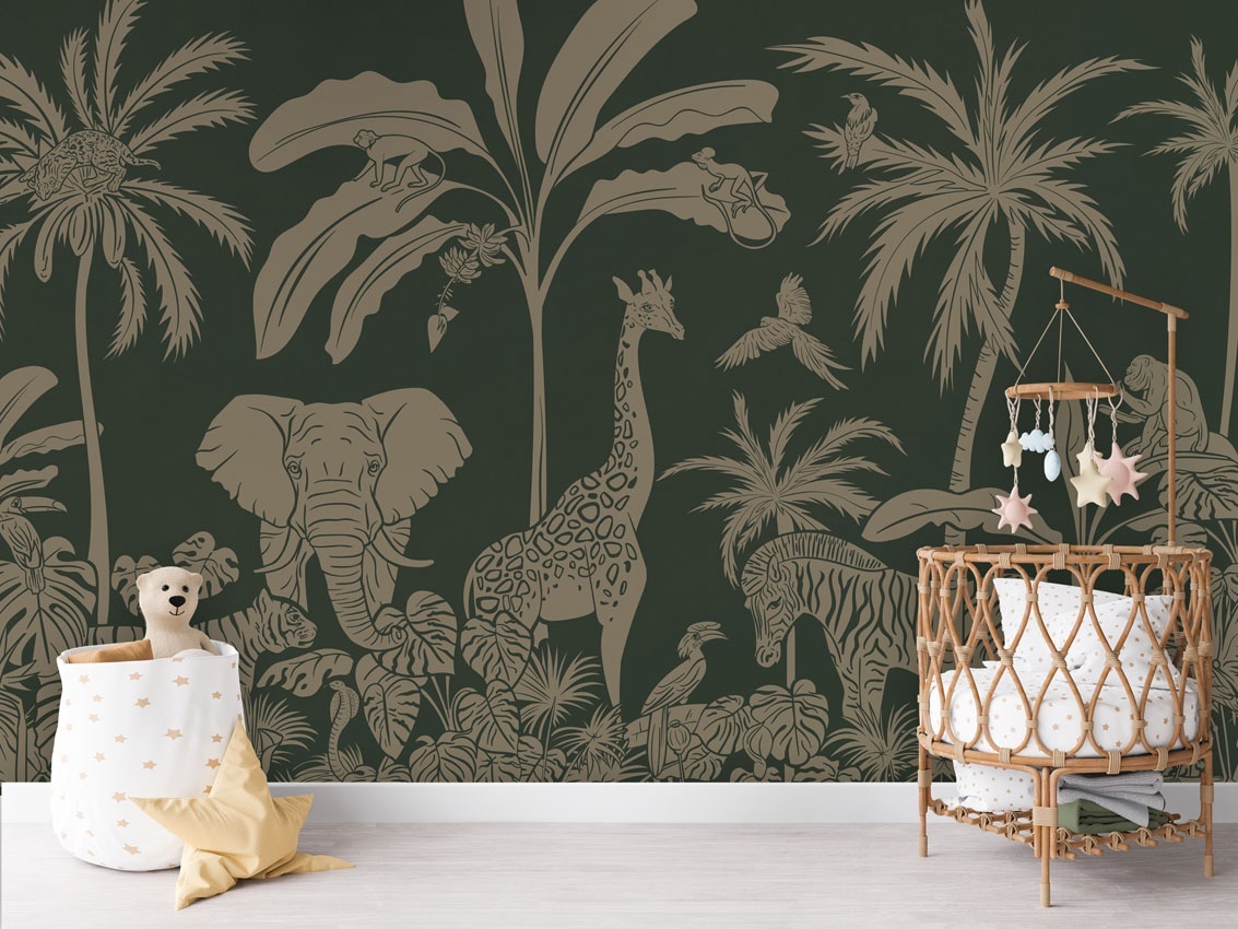 Fototapet Monochrome Jungle - Green Vintage, Kikki Belle