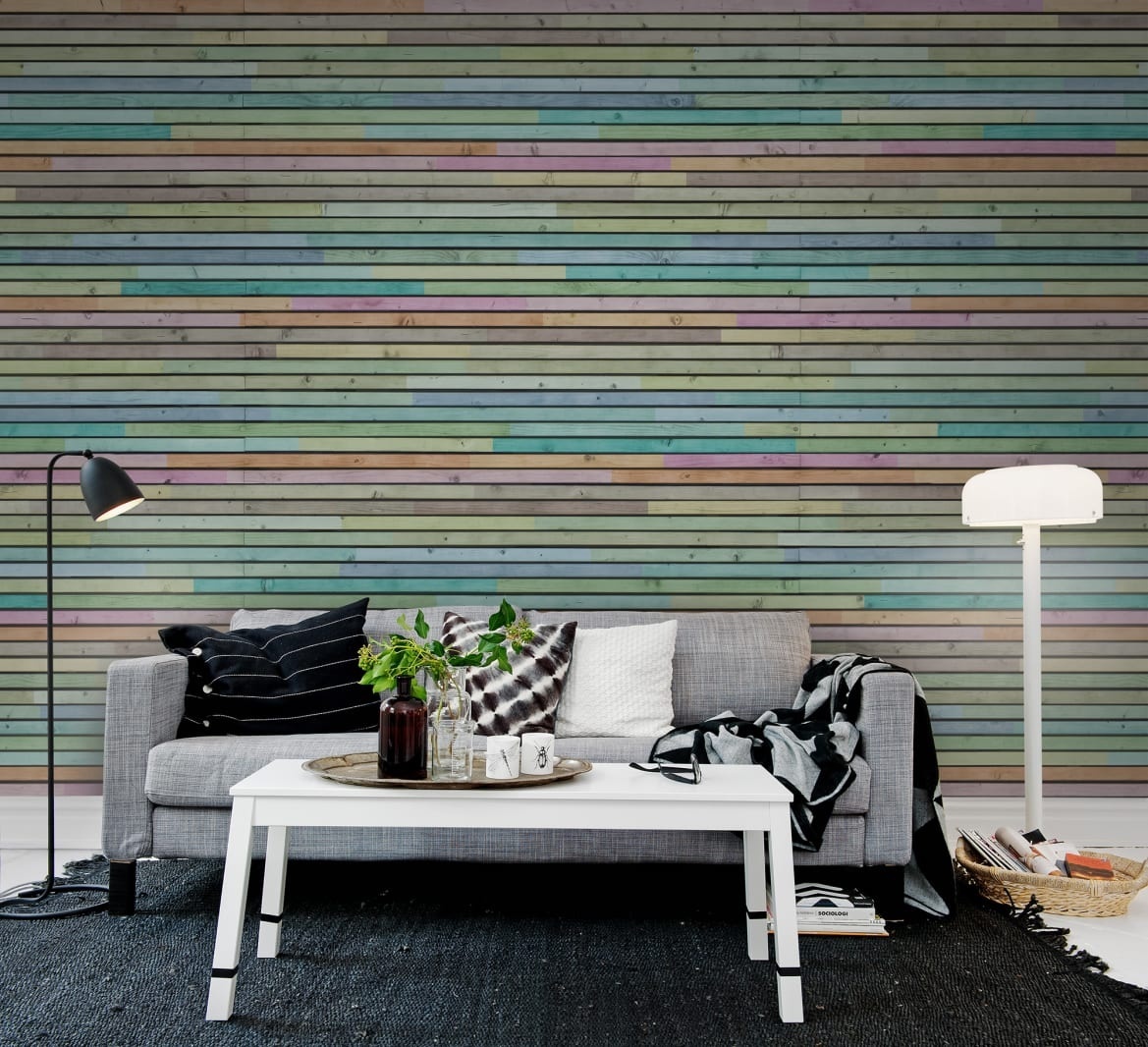 Fototapet, Wooden Slats, Colourful, Rebel Walls