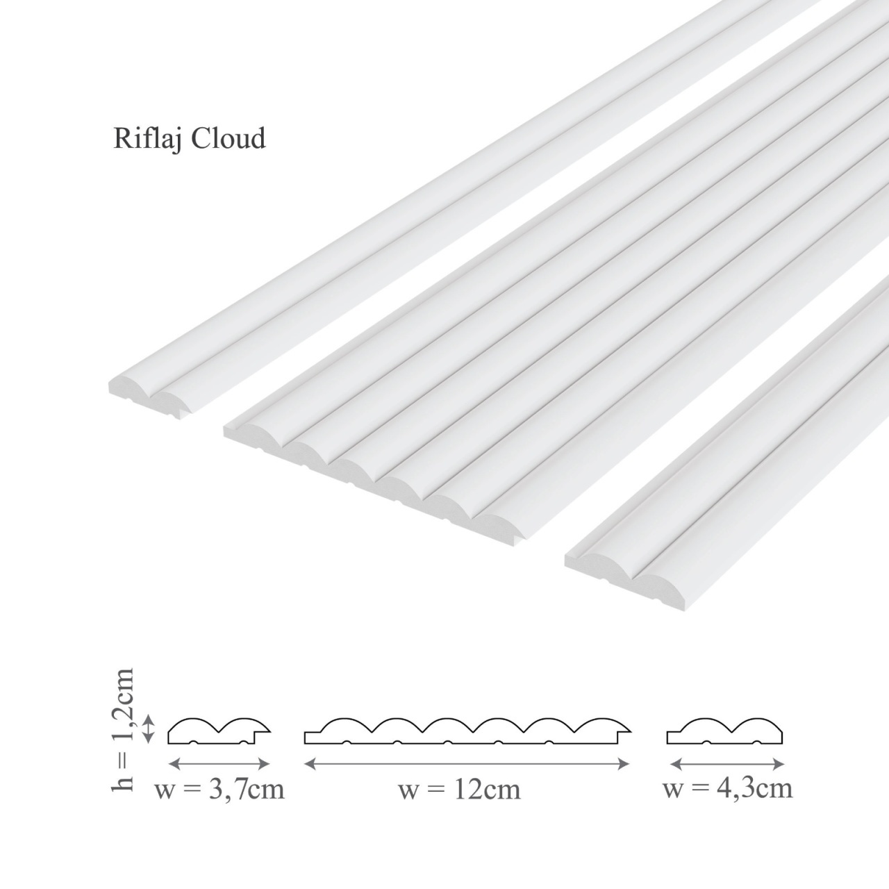 Profil stanga panou riflaj decorativ 3D, model Cloud L - 3.7x1.2x250 cm - 2 | YEO