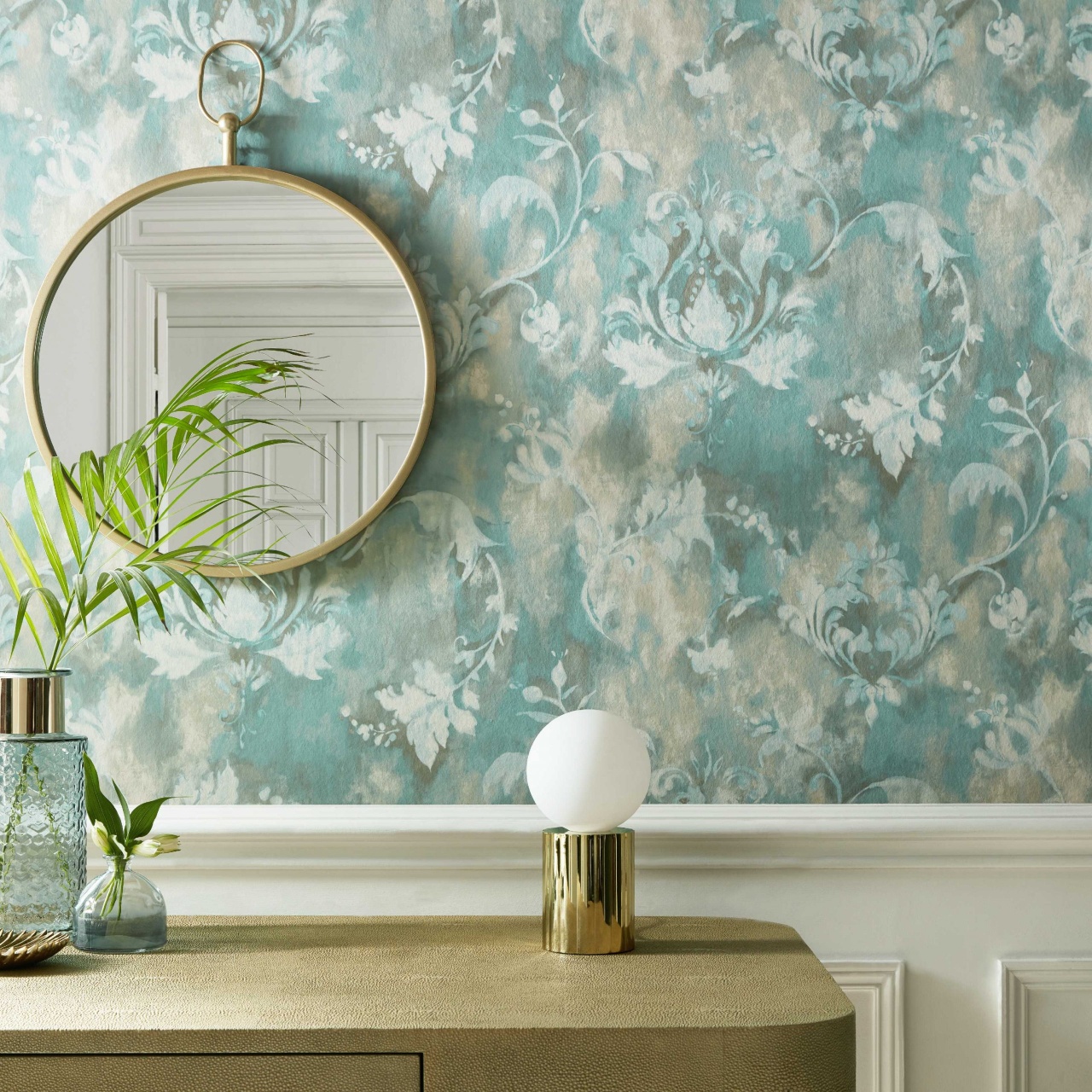 Tapet, Ornamenta, Aqua Green Luxury Damask, 1838 Wallcoverings, 5.3mp / rola