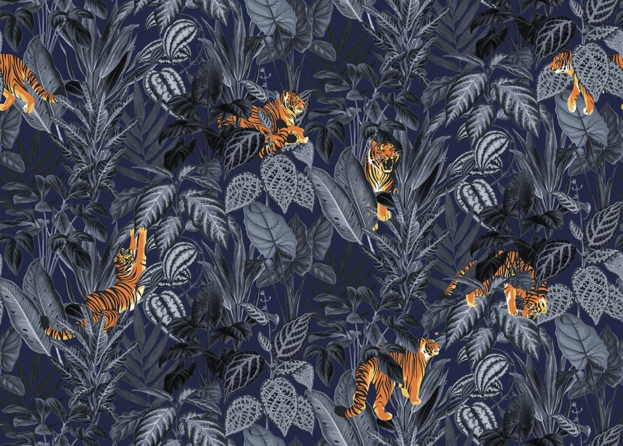 Fototapet, 3D Mischievous Tigers, Moonlight, Rebel Walls - 2