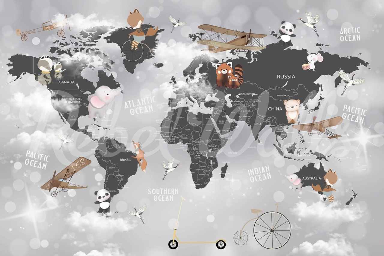 Fototapet, Animal World Map, Gray, Rebel Walls - 2