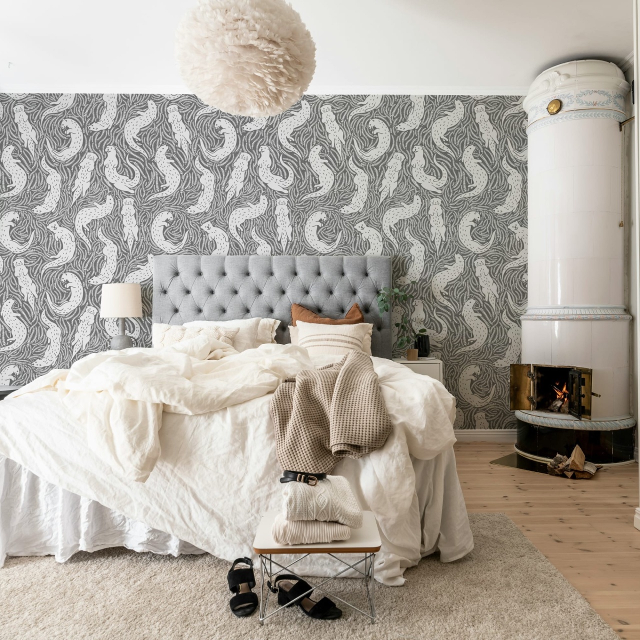 Fototapet, Cute Otters, Gray, Rebel Walls