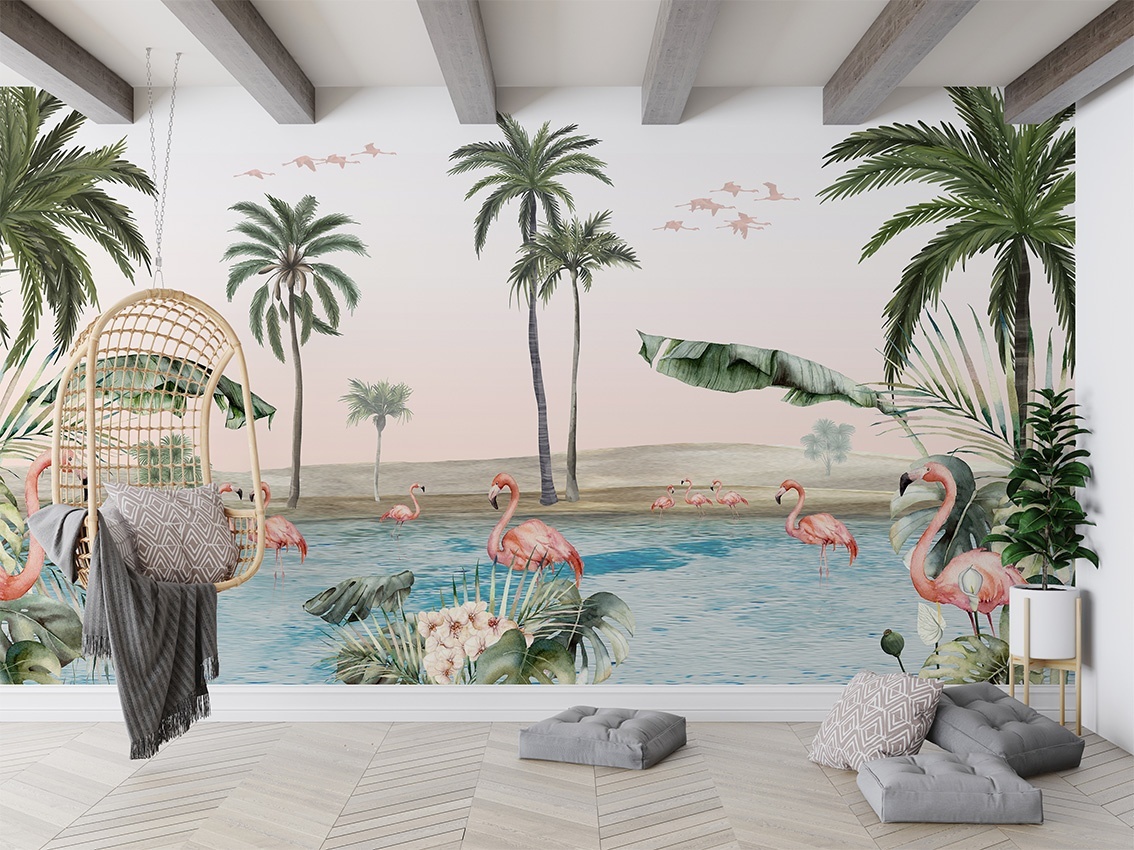 Fototapet Flamingo Oasis, Kikki Belle