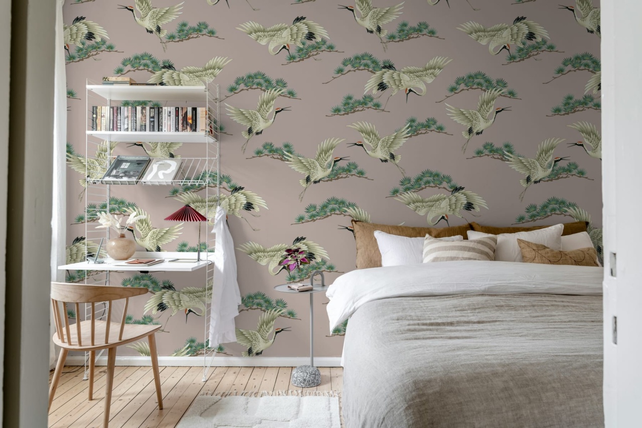Fototapet, Flying Cranes, Pink, Rebel Walls