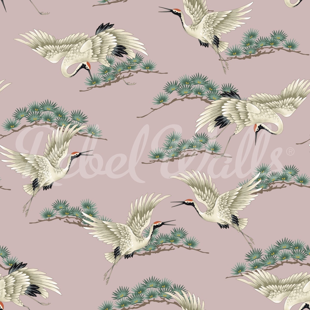 Fototapet, Flying Cranes, Pink, Rebel Walls - 2