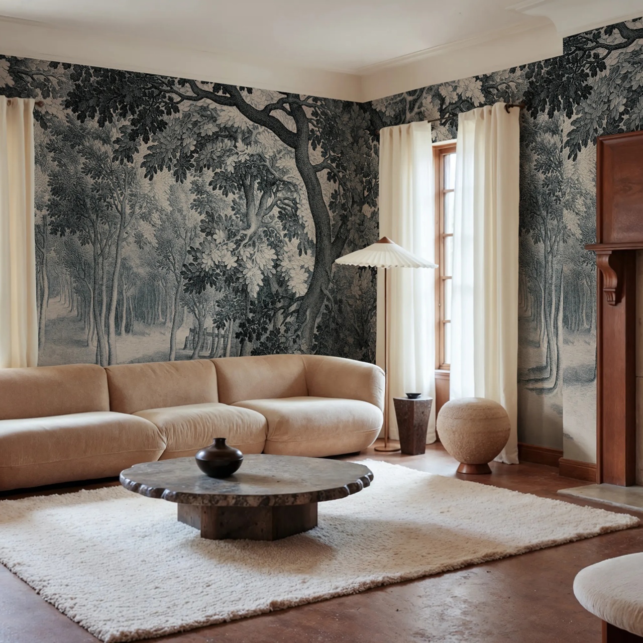 Fototapet, Forest Engraving, Blue, Rebel Walls
