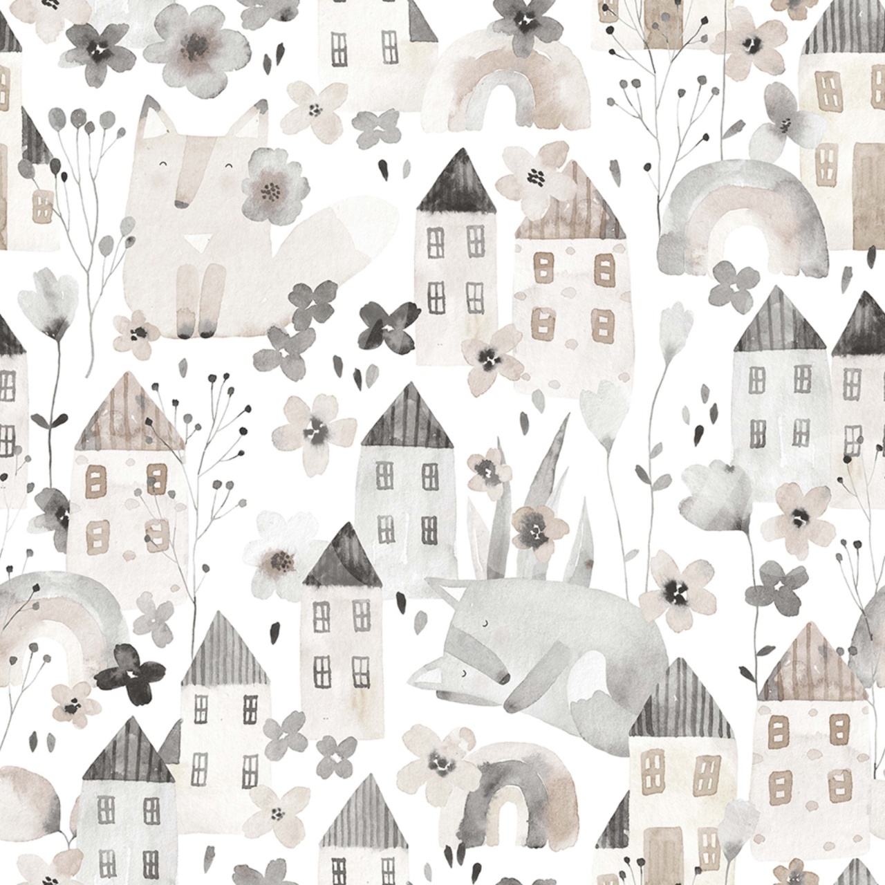 Fototapet, Fox Village, Gray, Rebel Walls - 2