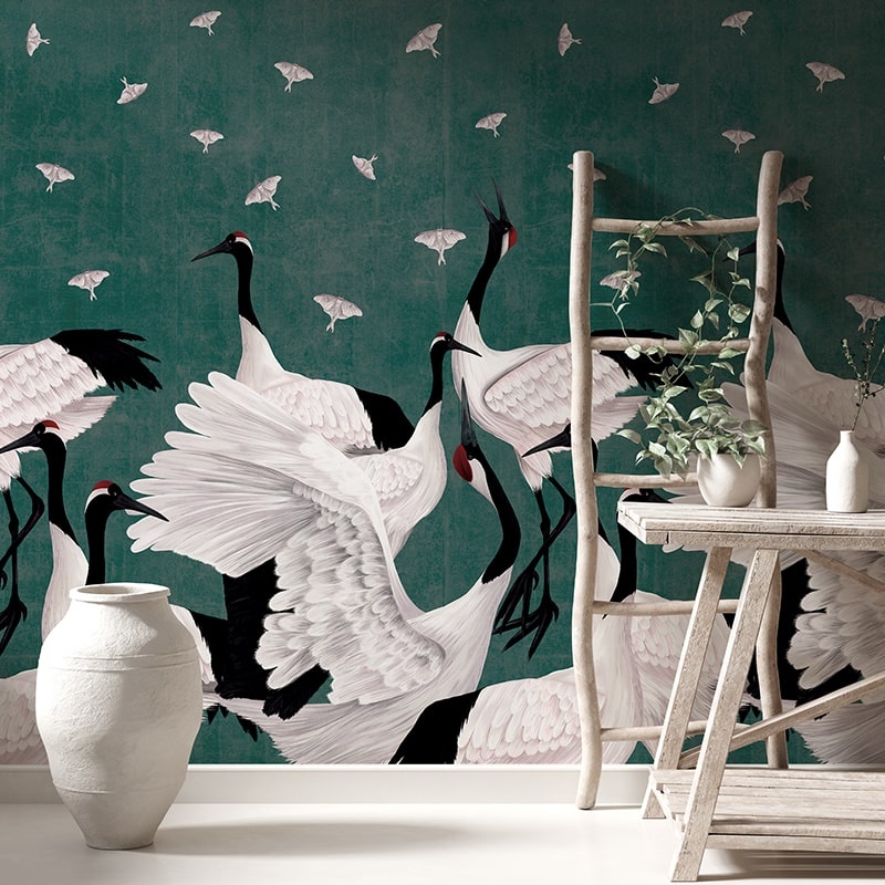 Fototapet Grus Japonesis in Green, VLAdiLA