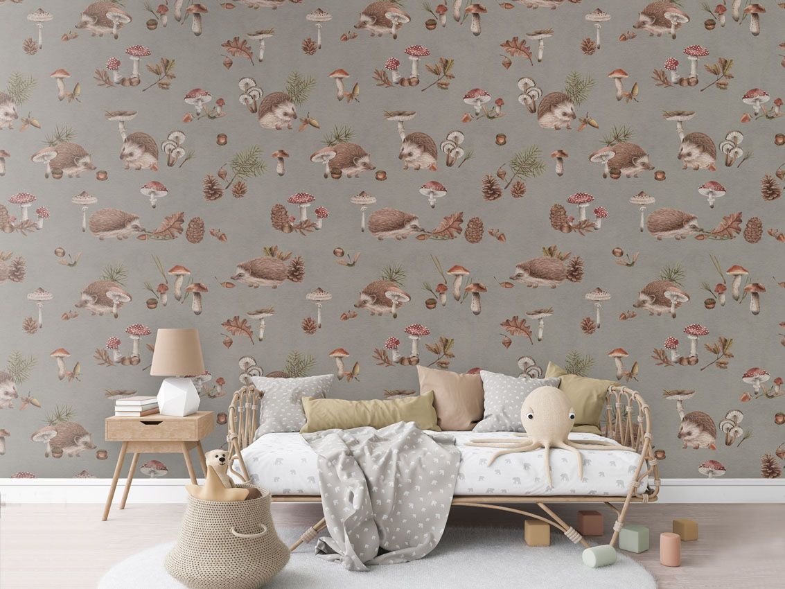 Fototapet Happy Hedgehog - Taupe, Kikki Belle