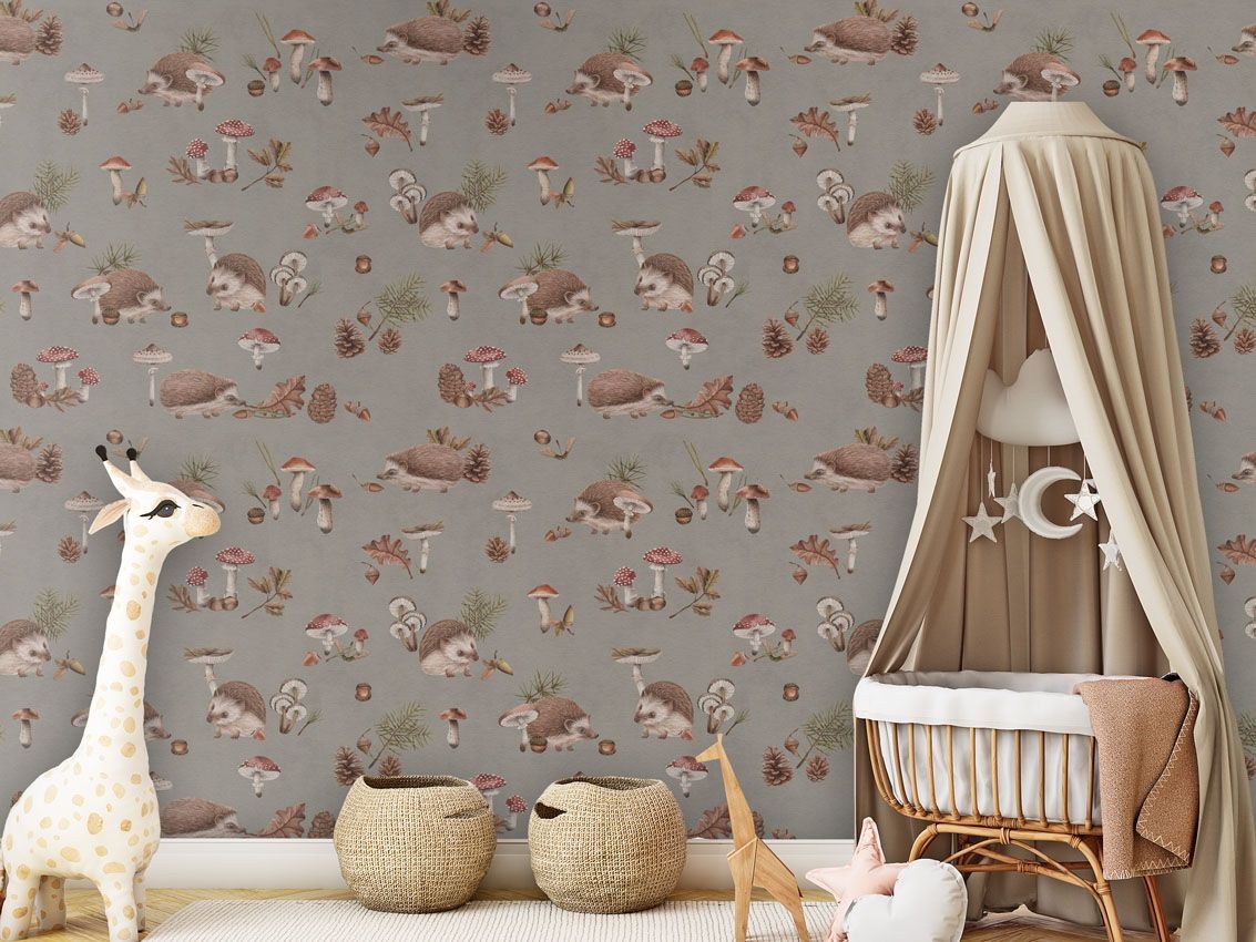Fototapet Happy Hedgehog - Taupe, Kikki Belle - 4