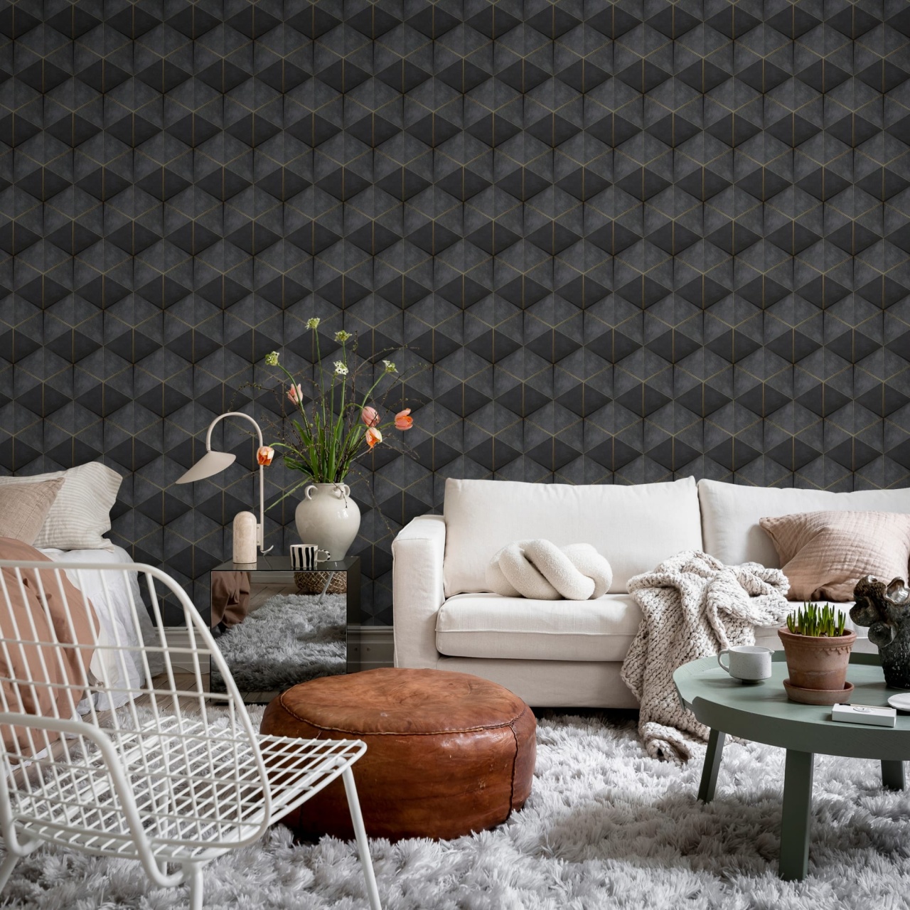 Fototapet, Hexagon Cube, Black, Rebel Walls - 3
