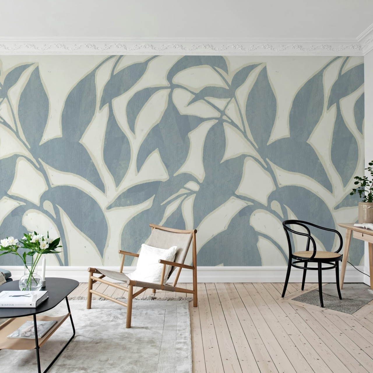 Fototapet, Leaf Silhouette, Blue, Rebel Walls