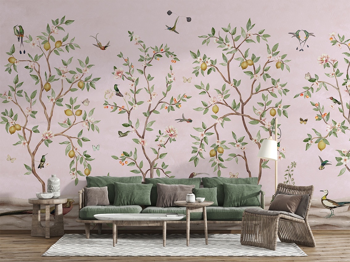 Fototapet Lemon Tree Chinoiserie - Pink, Sir Edward - 4