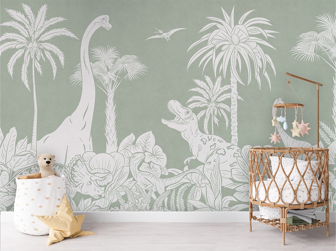 Fototapet Monochrome Dino - Green, Kikki Belle