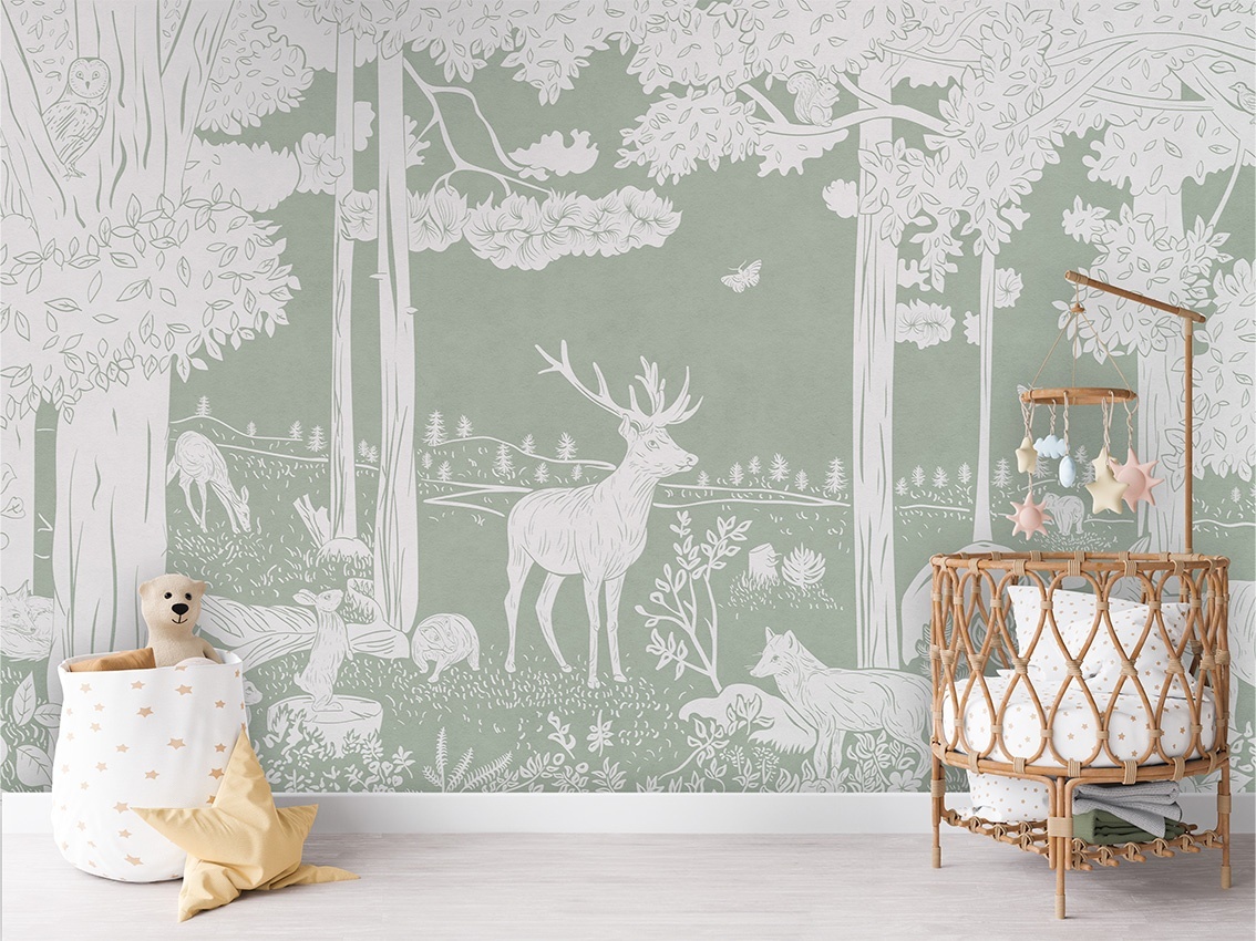 Fototapet Monochrome Forest - Green, Kikki Belle